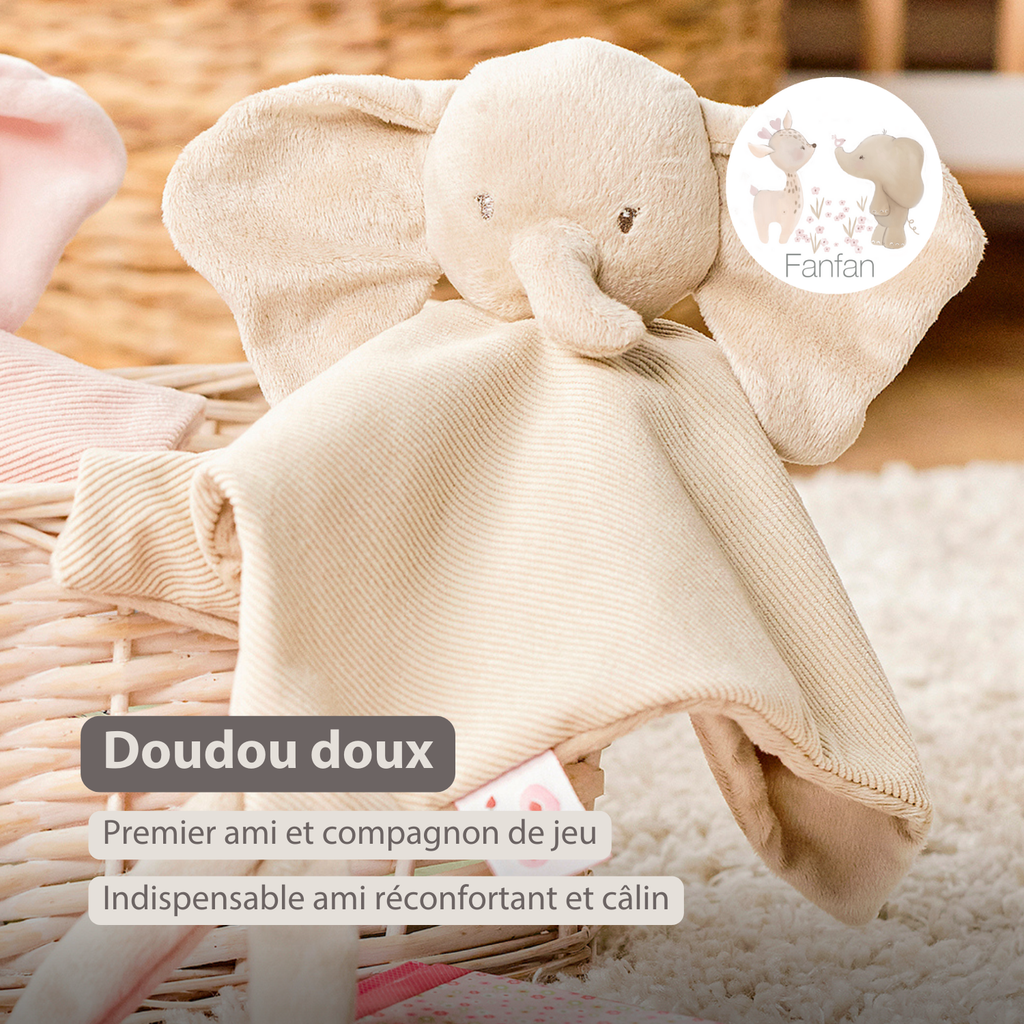 FanFan Baby Cuddly blanket - 27 x 27 cm - Doudou Elephant - Sand [FR]