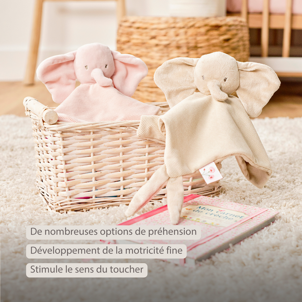 FanFan Baby Cuddly blanket - 27 x 27 cm - Doudou Elephant - Sand [FR]