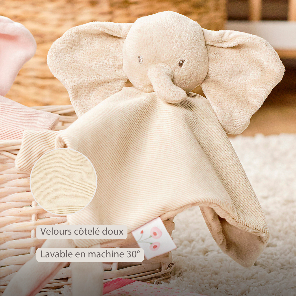 FanFan Baby Cuddly blanket - 27 x 27 cm - Doudou Elephant - Sand [FR]