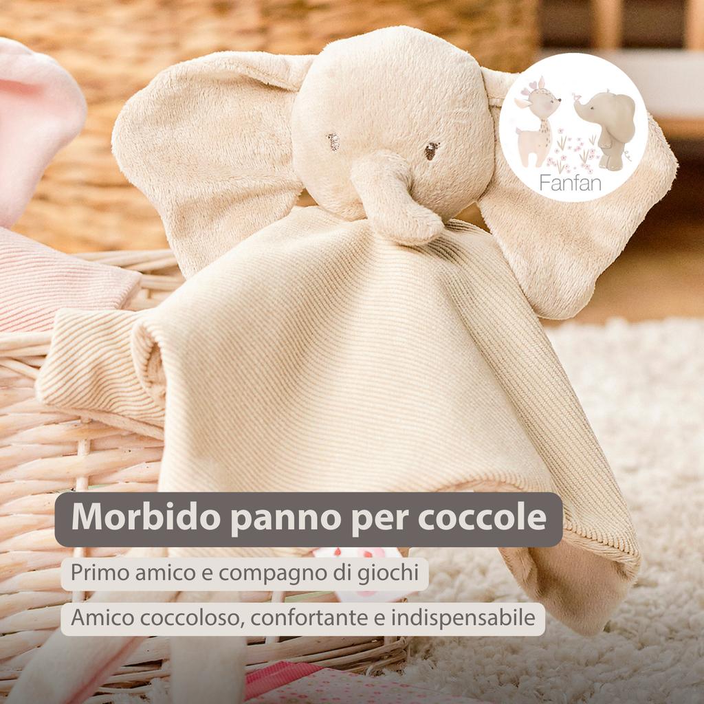 FanFan Baby Cuddly blanket - 27 x 27 cm - Doudou Elephant - Sand [IT]