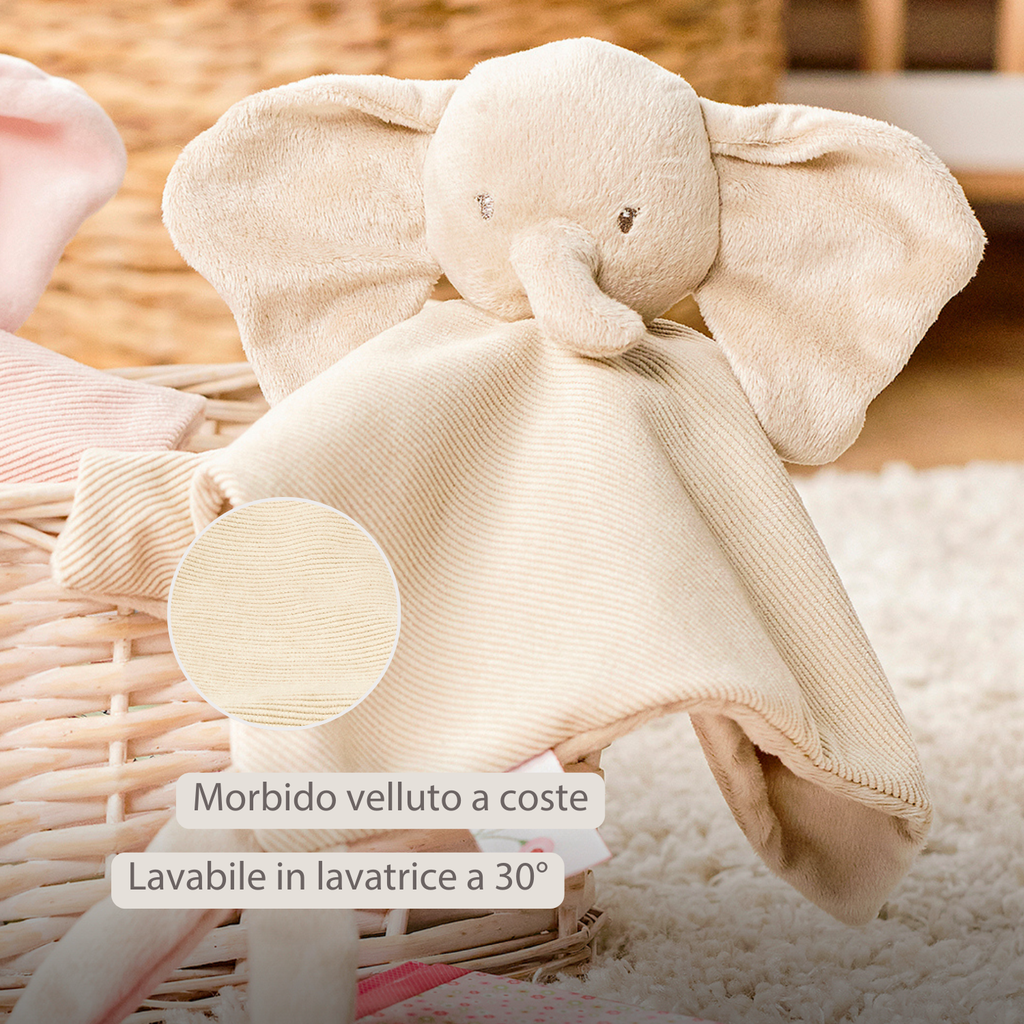 FanFan Baby Cuddly blanket - 27 x 27 cm - Doudou Elephant - Sand [IT]