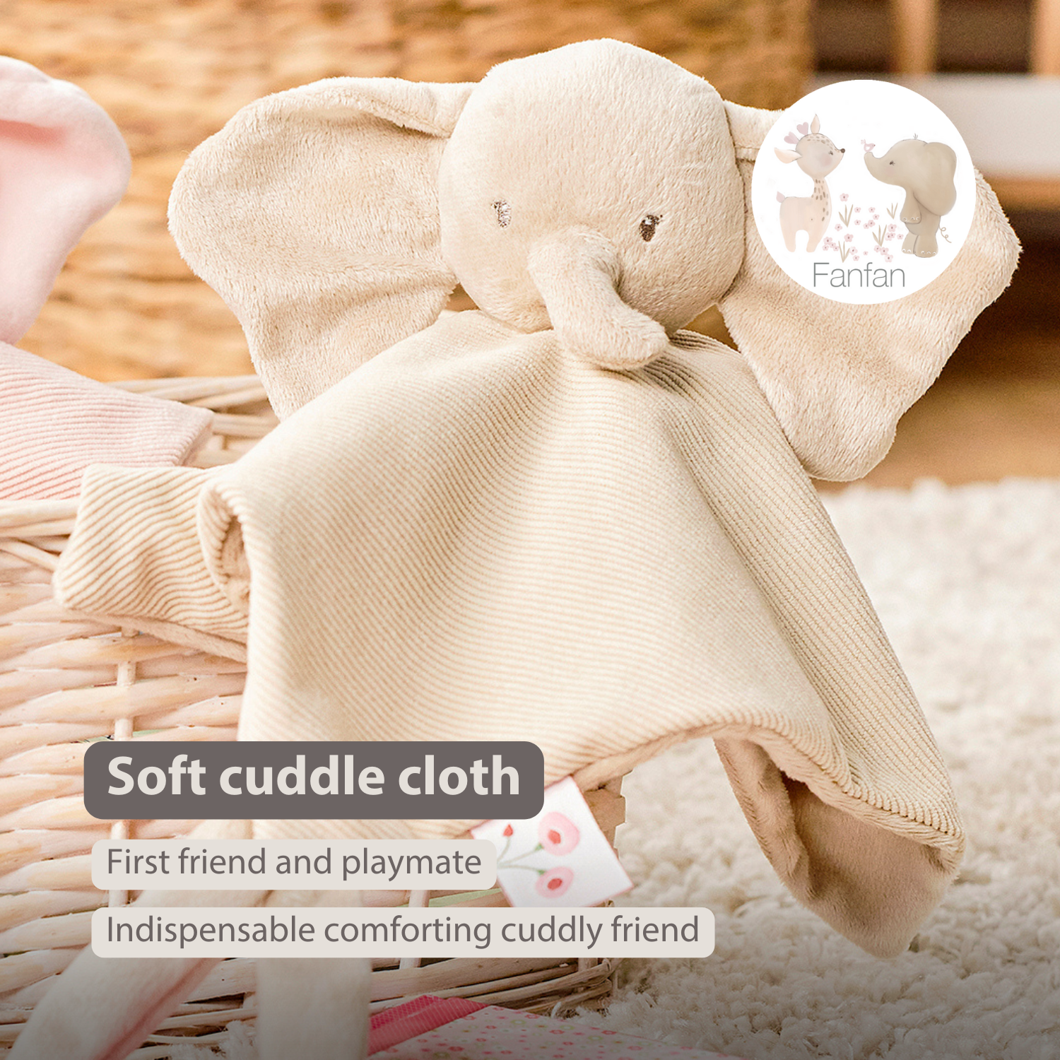 FanFan Baby Cuddly blanket - 27 x 27 cm - Doudou Elephant - Sand [EN]