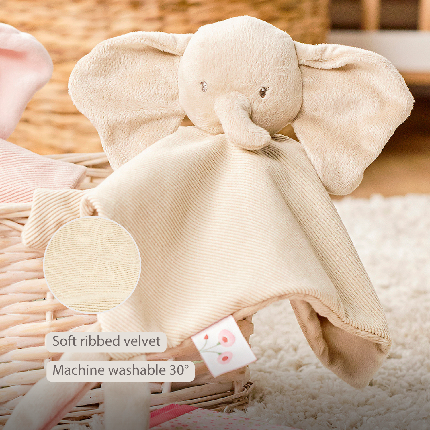 FanFan Baby Cuddly blanket - 27 x 27 cm - Doudou Elephant - Sand [EN]