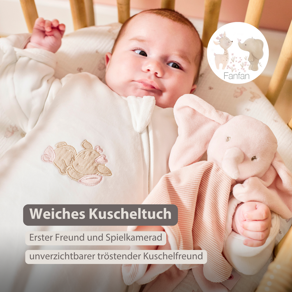 FanFan Baby Cuddle blanket - 27 x 27 cm - Doudou Elephant - Pink [DE]