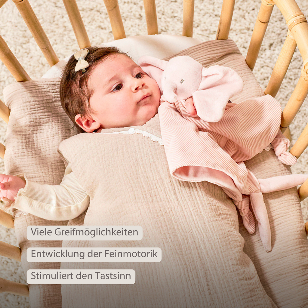 FanFan Baby Cuddle blanket - 27 x 27 cm - Doudou Elephant - Pink [DE]