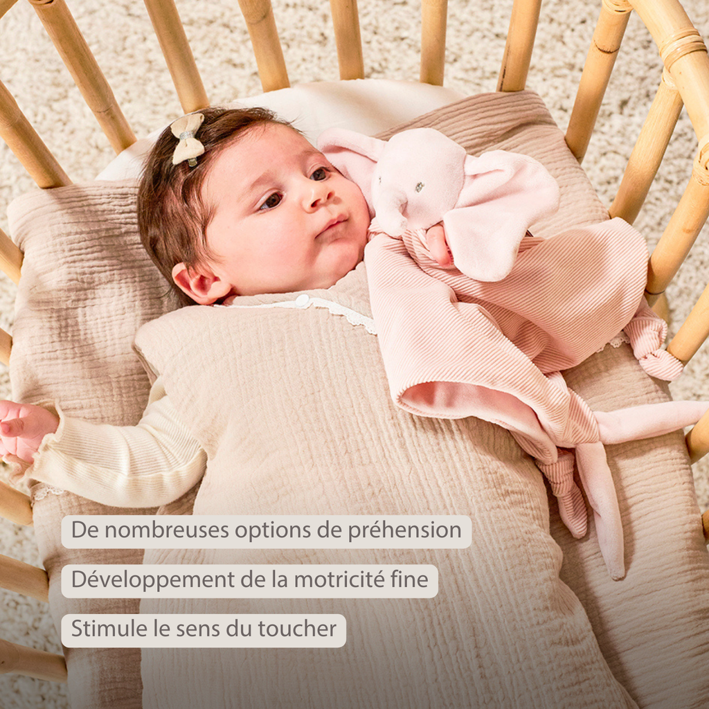 FanFan Baby Cuddle blanket - 27 x 27 cm - Doudou Elephant - Pink [FR]