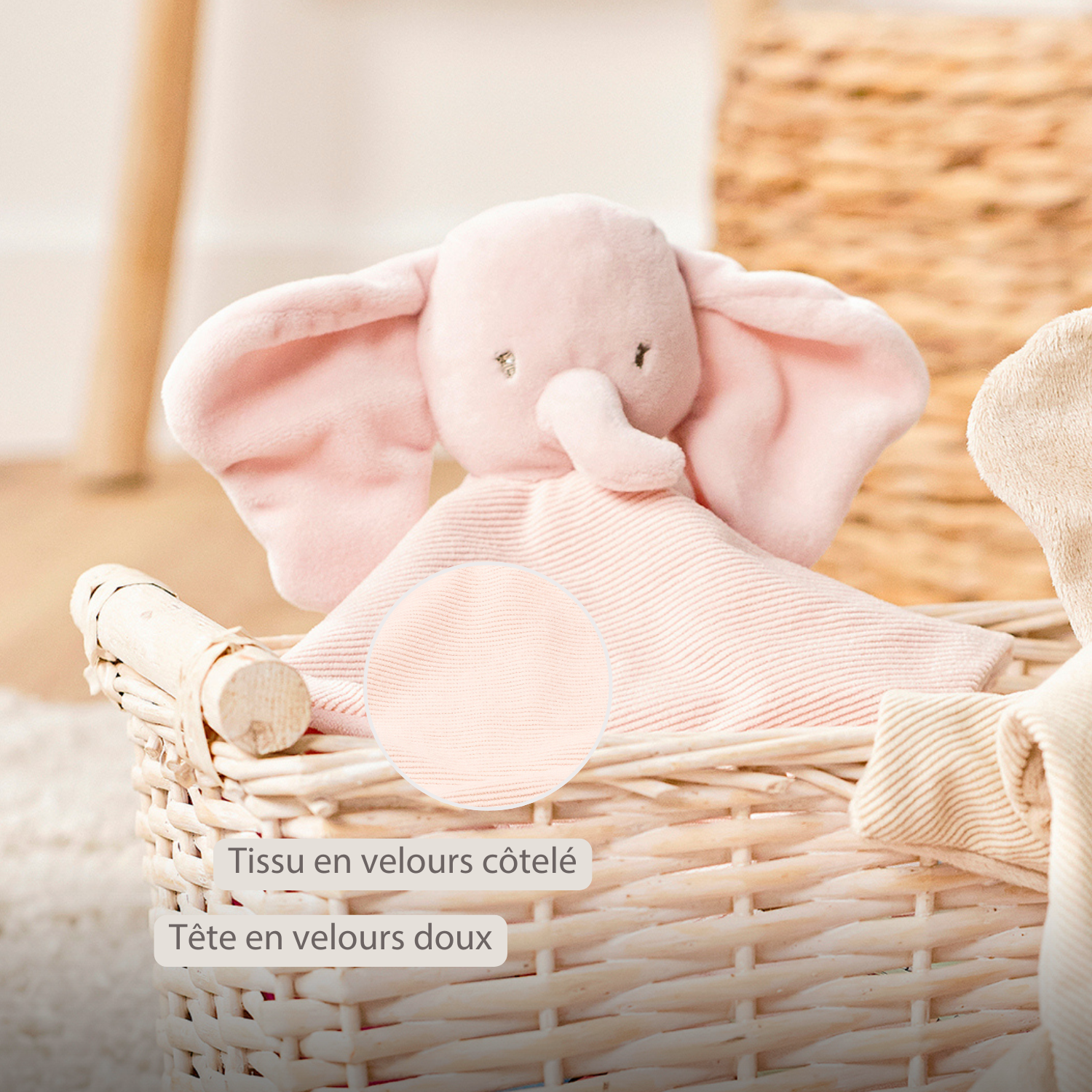 FanFan Baby Cuddle blanket - 27 x 27 cm - Doudou Elephant - Pink [FR]
