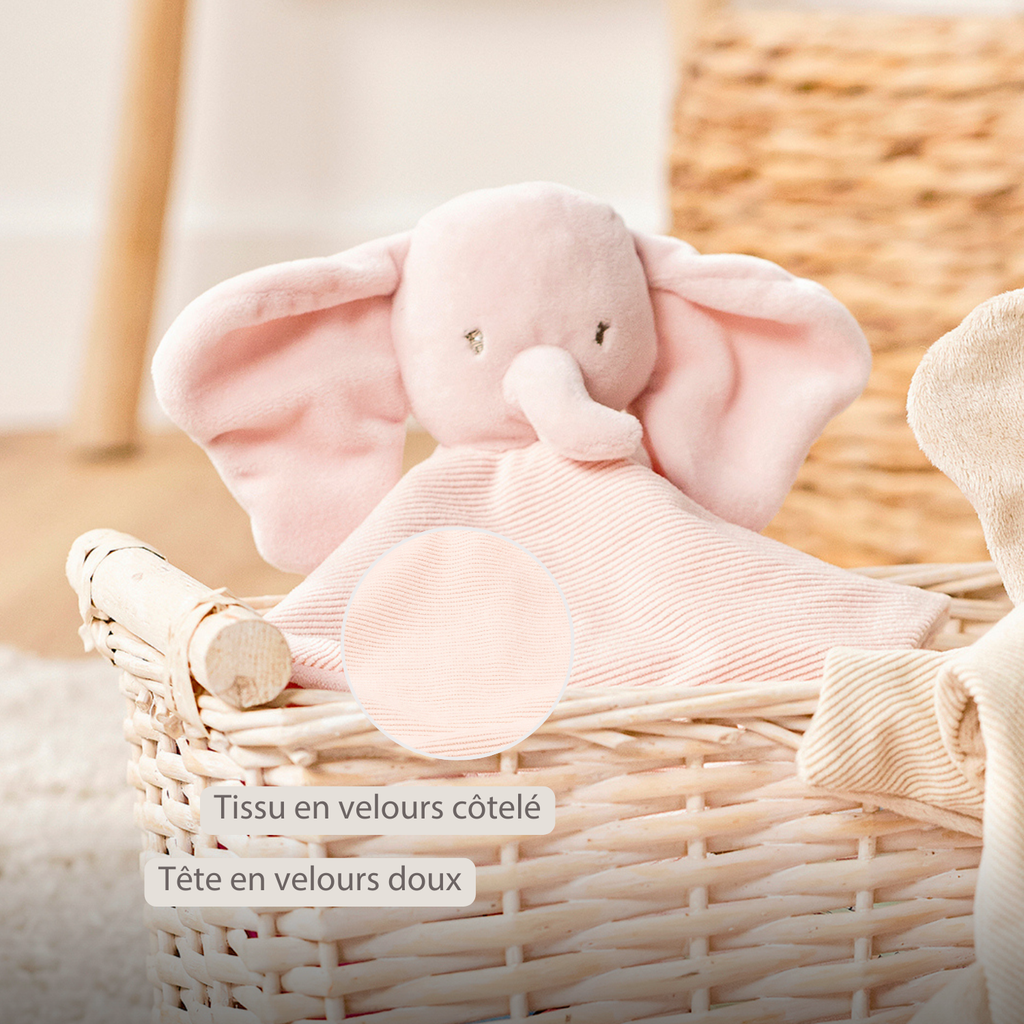 FanFan Baby Cuddle blanket - 27 x 27 cm - Doudou Elephant - Pink [FR]