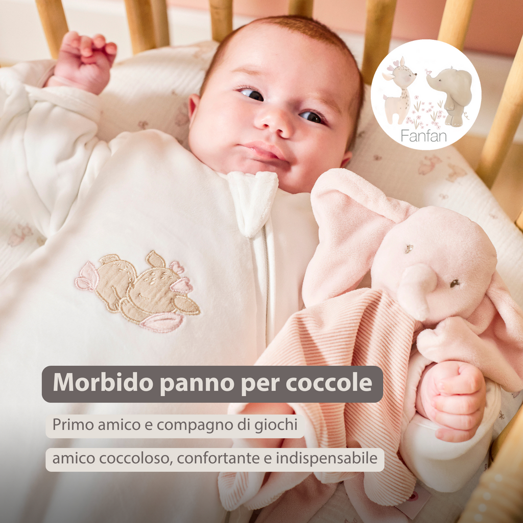 FanFan Baby Cuddle blanket - 27 x 27 cm - Doudou Elephant - Pink [IT]
