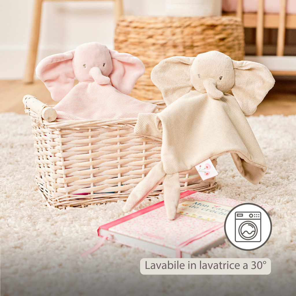 FanFan Baby Cuddle blanket - 27 x 27 cm - Doudou Elephant - Pink [IT]