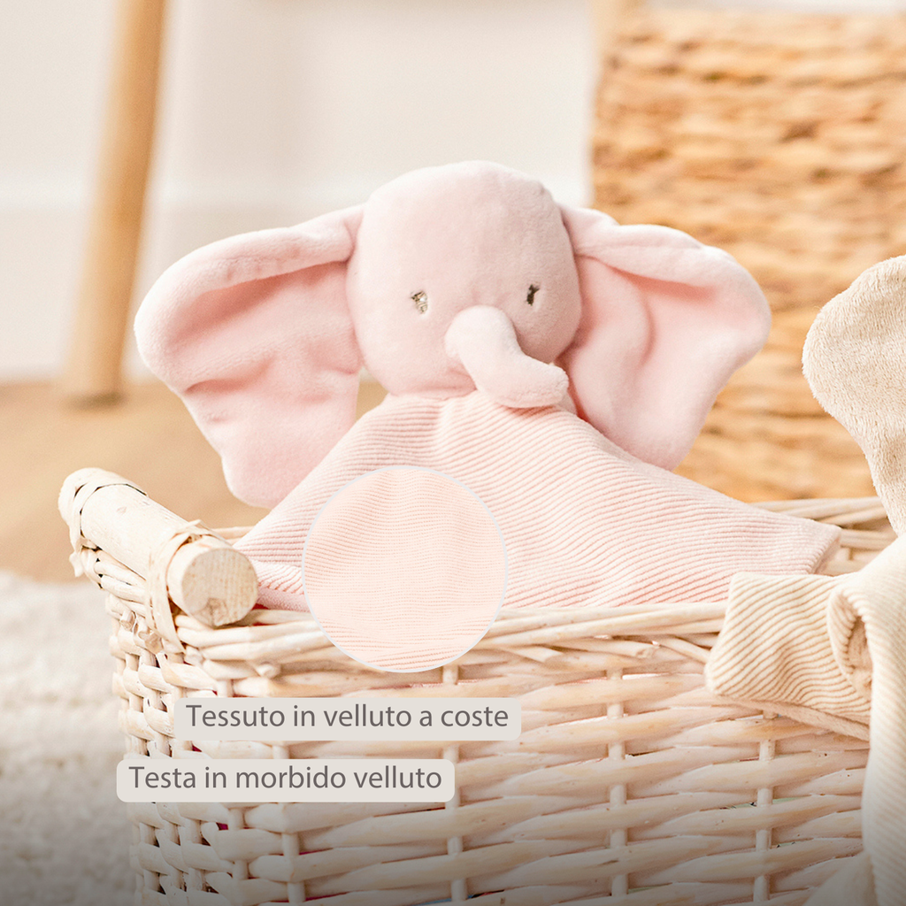 FanFan Baby Cuddle blanket - 27 x 27 cm - Doudou Elephant - Pink [IT]