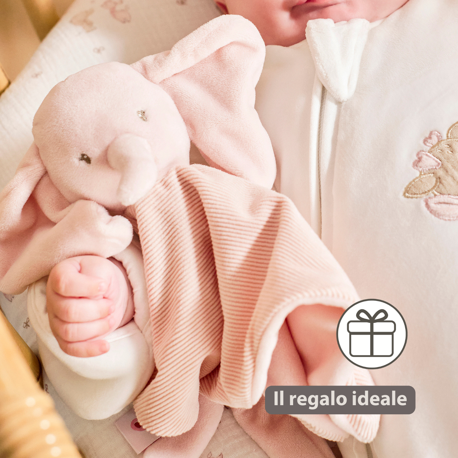 FanFan Baby Cuddle blanket - 27 x 27 cm - Doudou Elephant - Pink [IT]