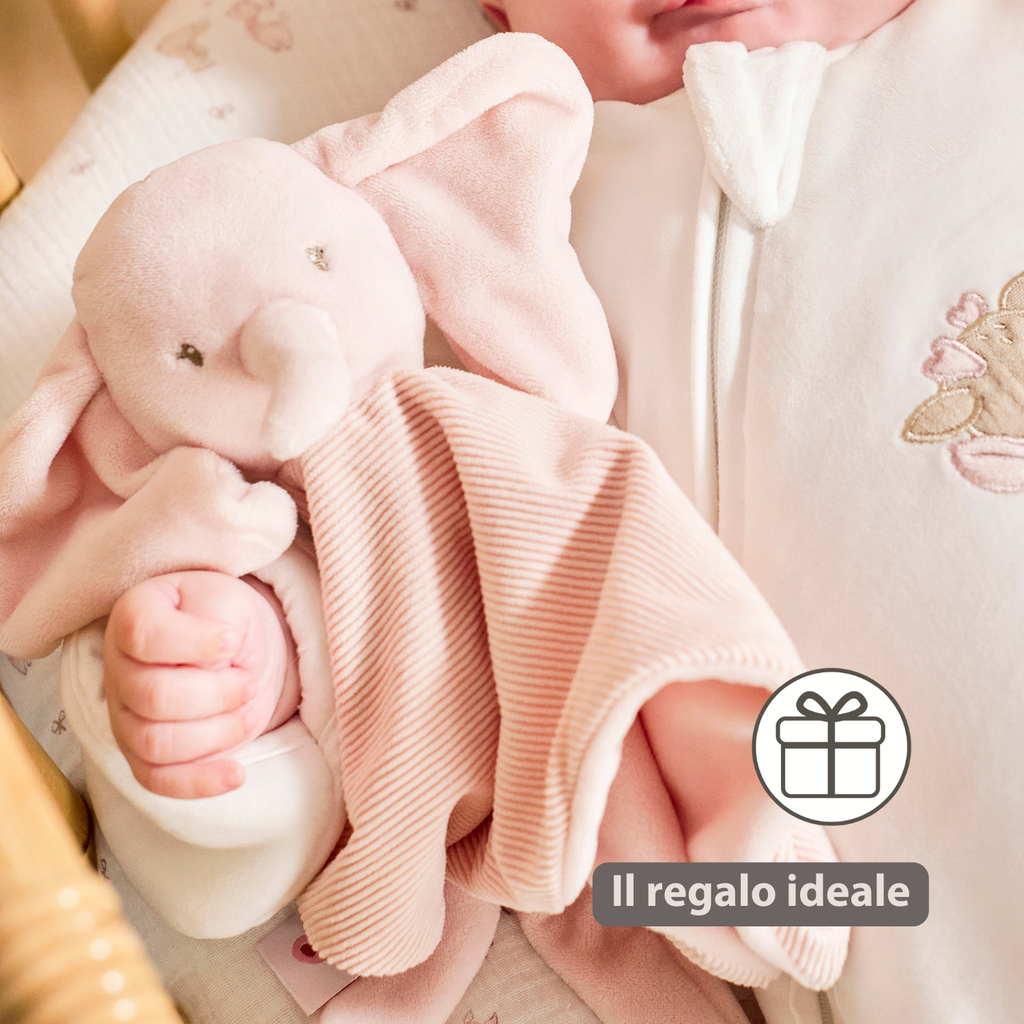 FanFan Baby Cuddle blanket - 27 x 27 cm - Doudou Elephant - Pink [IT]