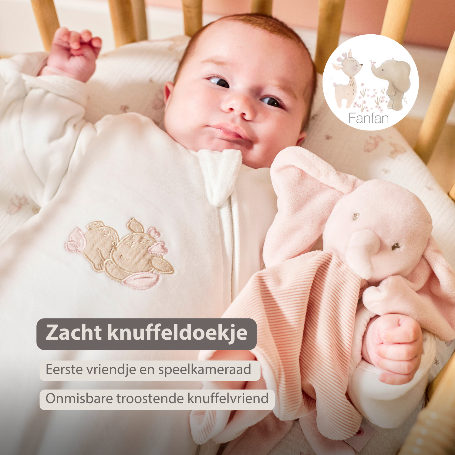 FanFan Baby Cuddle blanket - 27 x 27 cm - Doudou Elephant - Pink [NL]