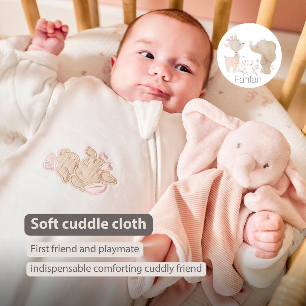 FanFan Baby Cuddle blanket - 27 x 27 cm - Doudou Elephant - Pink [EN]