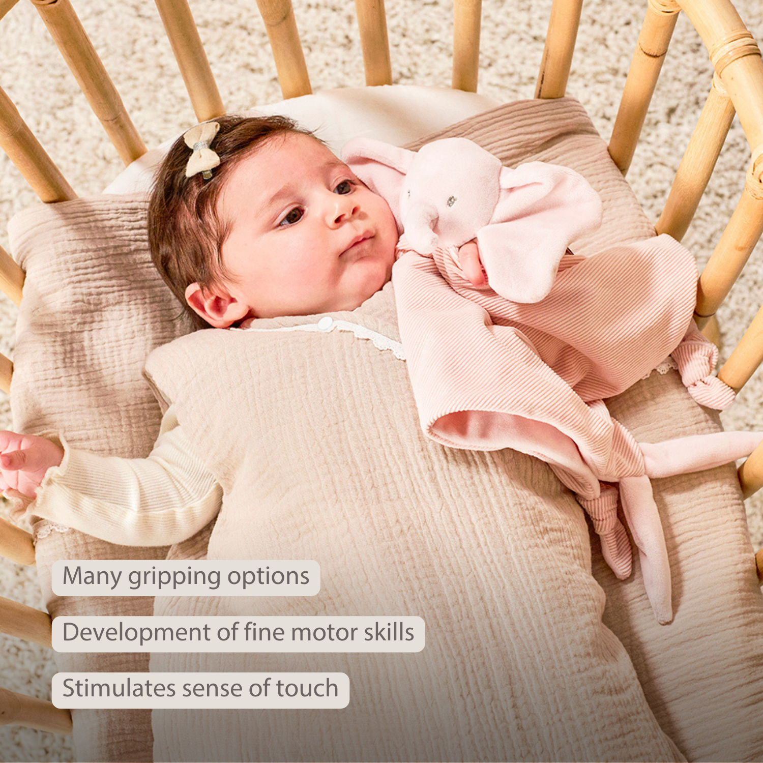 FanFan Baby Cuddle blanket - 27 x 27 cm - Doudou Elephant - Pink [EN]