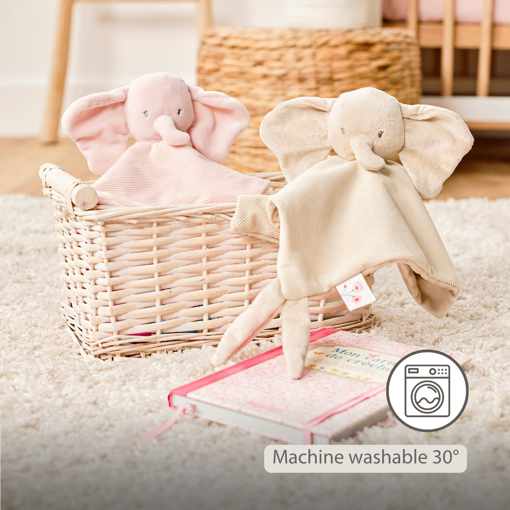 FanFan Baby Cuddle blanket - 27 x 27 cm - Doudou Elephant - Pink [EN]