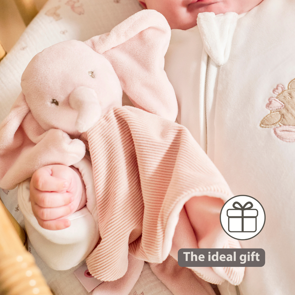 FanFan Baby Cuddle blanket - 27 x 27 cm - Doudou Elephant - Pink [EN]