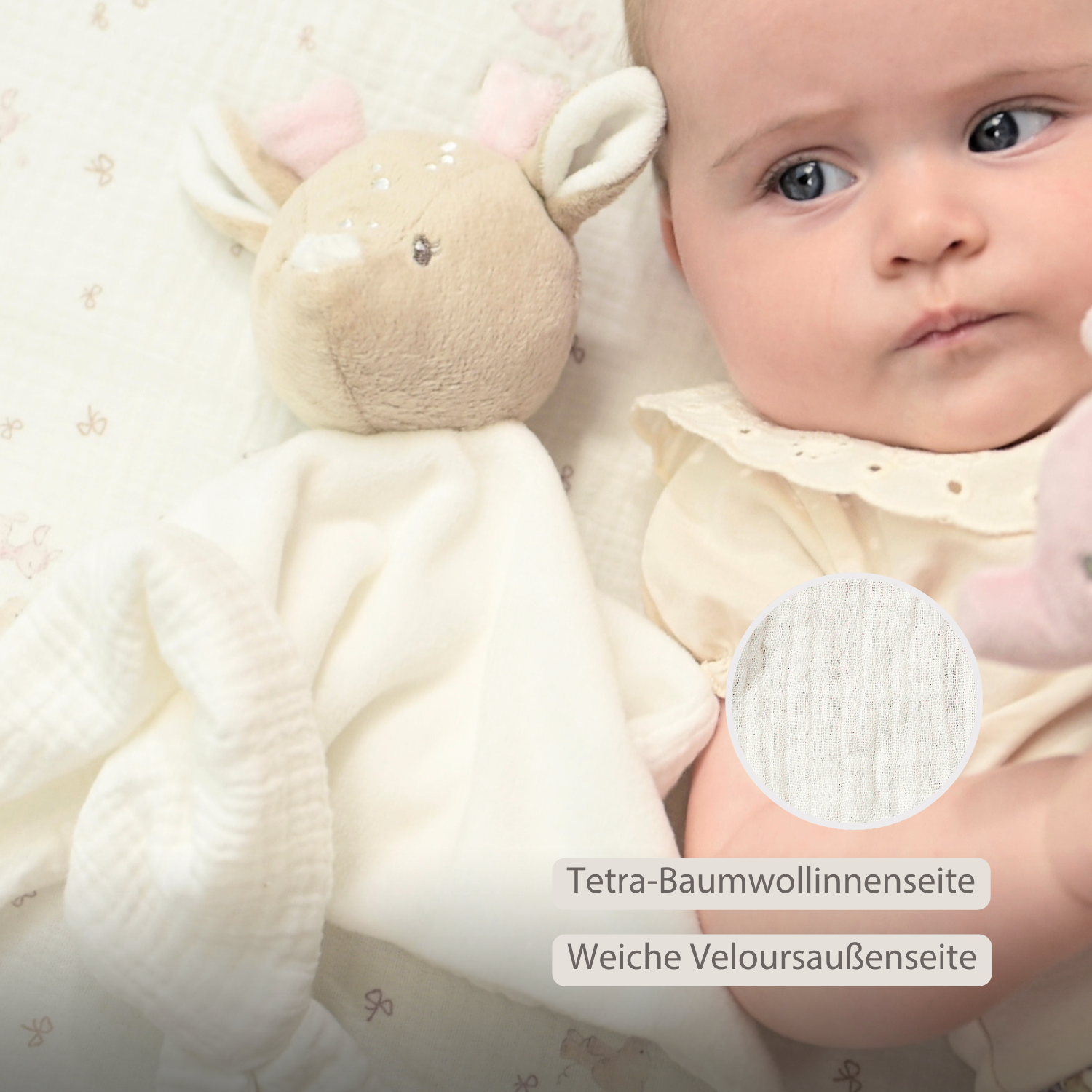 FanFan Baby Cuddly blanket - 27 x 27 cm - Doudou deer - Off White [DE]