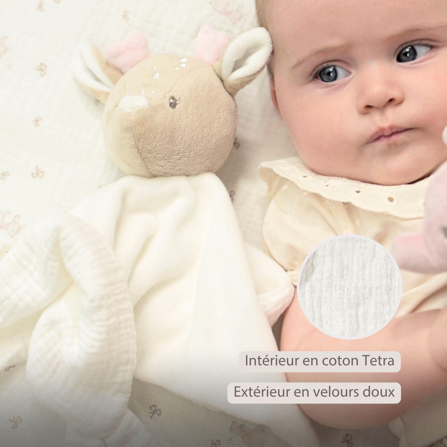 FanFan Baby Cuddly blanket - 27 x 27 cm - Doudou deer - Off White [FR]