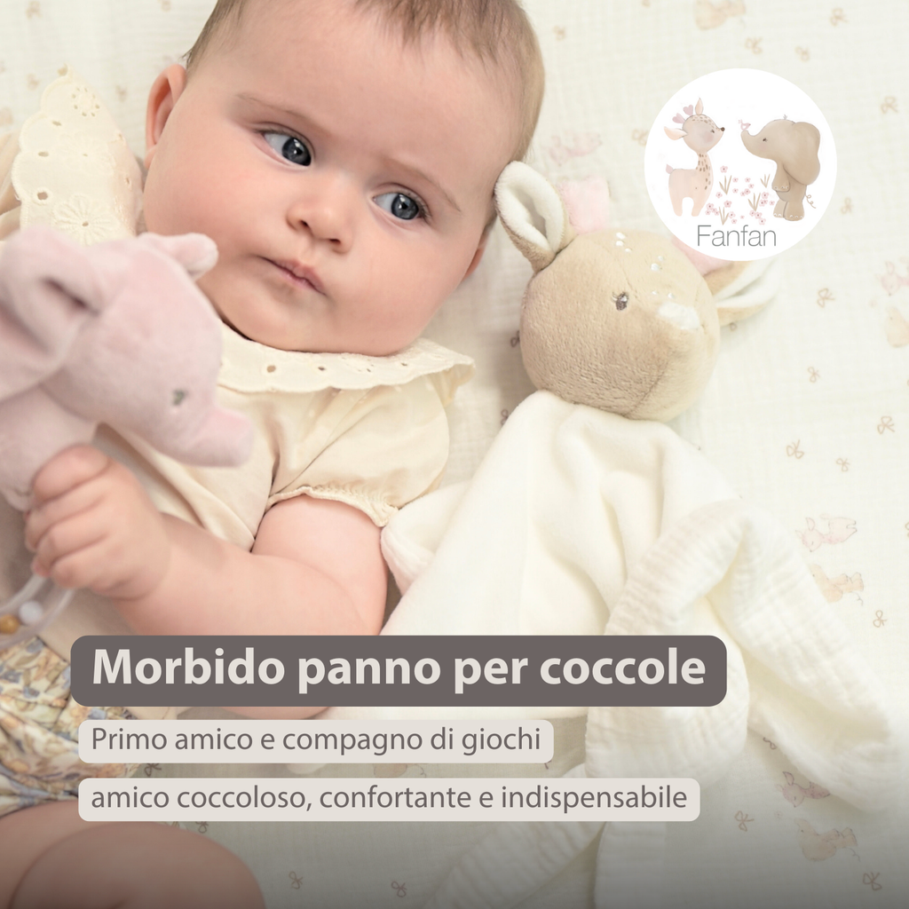 FanFan Baby Cuddly blanket - 27 x 27 cm - Doudou deer - Off White [IT]