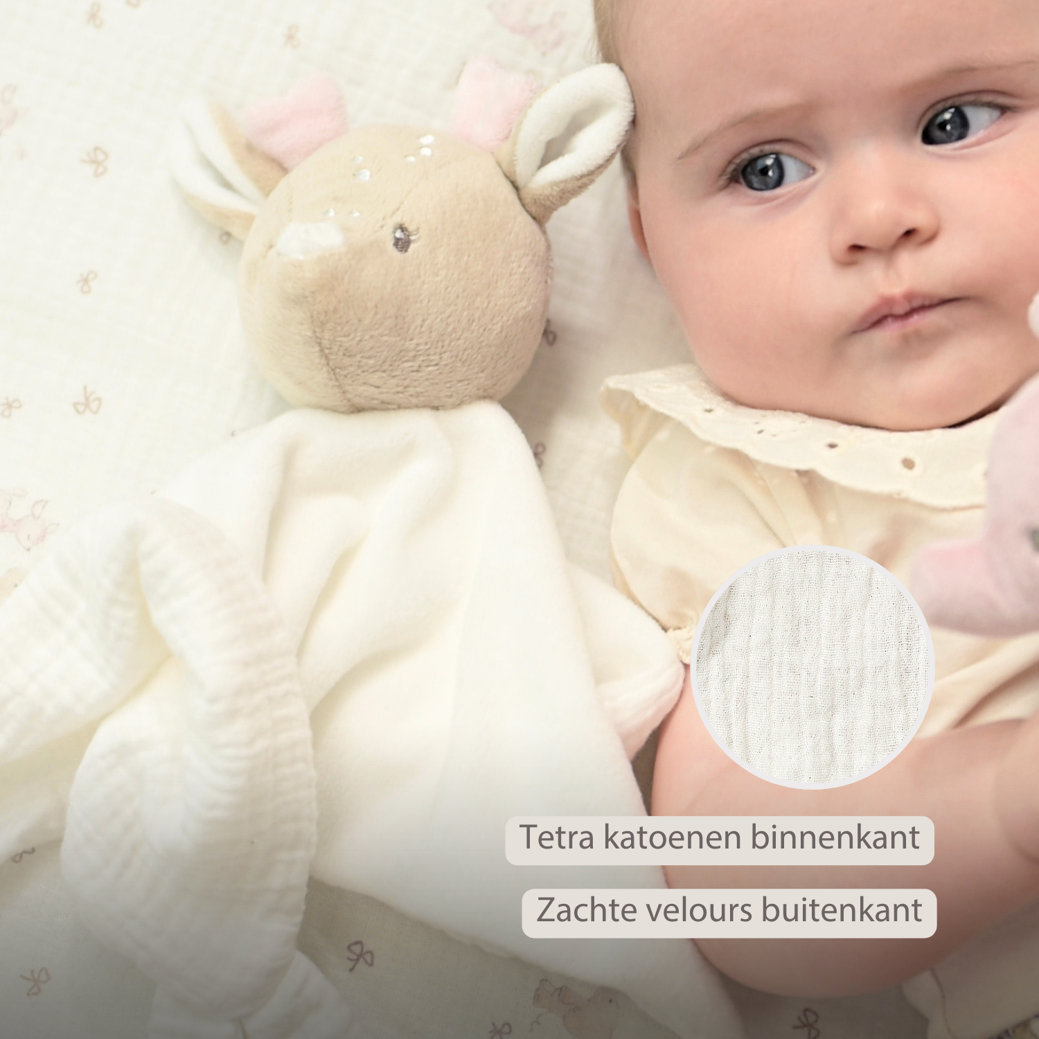 FanFan Baby Cuddly blanket - 27 x 27 cm - Doudou deer - Off White [NL]