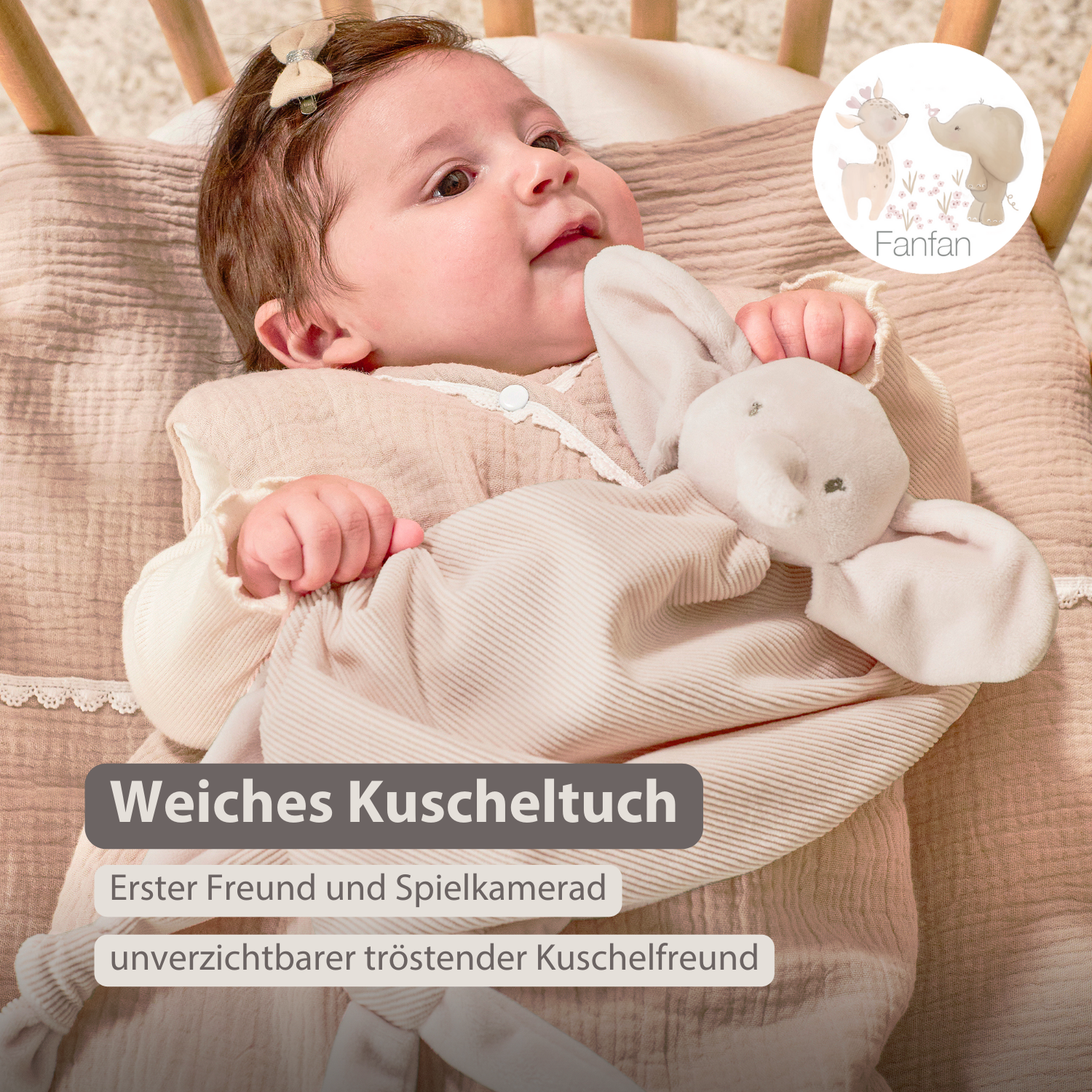 FanFan Baby Cuddly blanket - 65 x 40 cm - Doudou Elephant - Sand [DE]