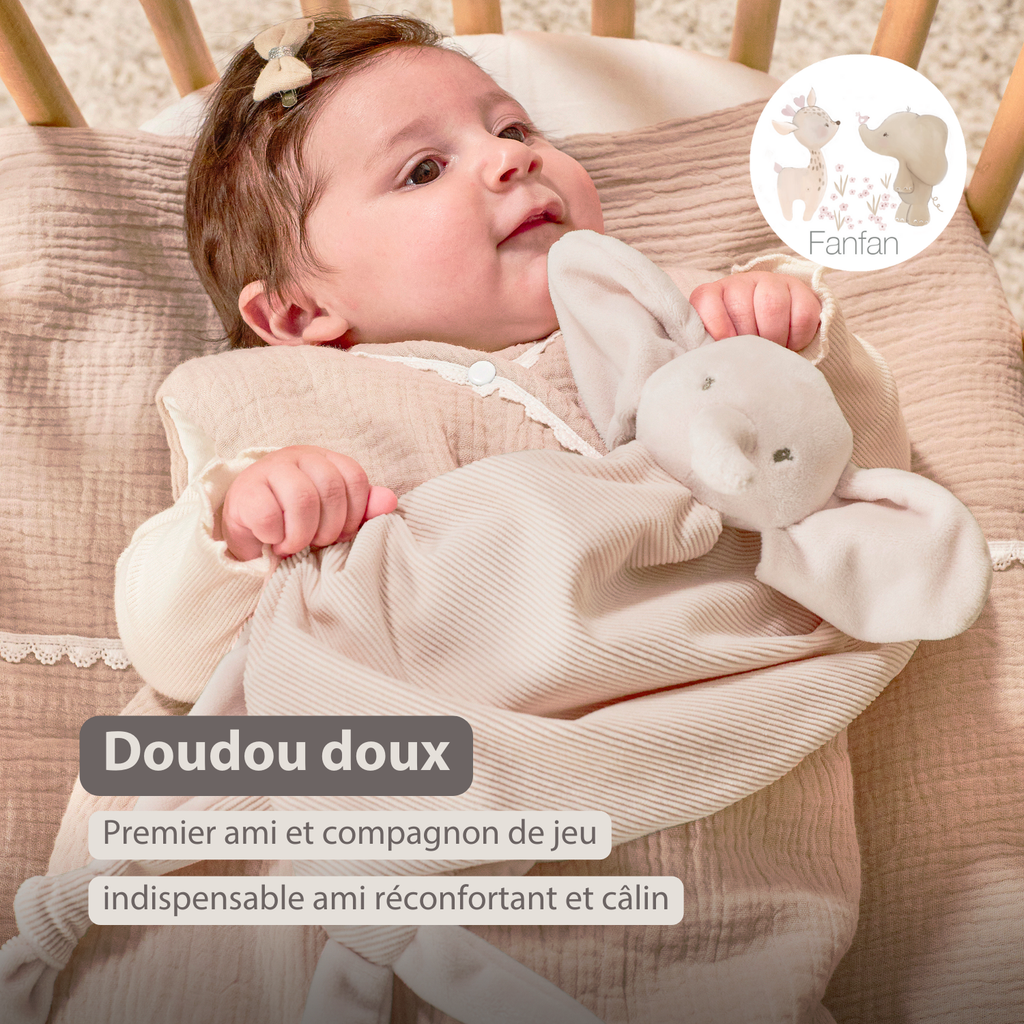 FanFan Baby Cuddly blanket - 65 x 40 cm - Doudou Elephant - Sand [FR]