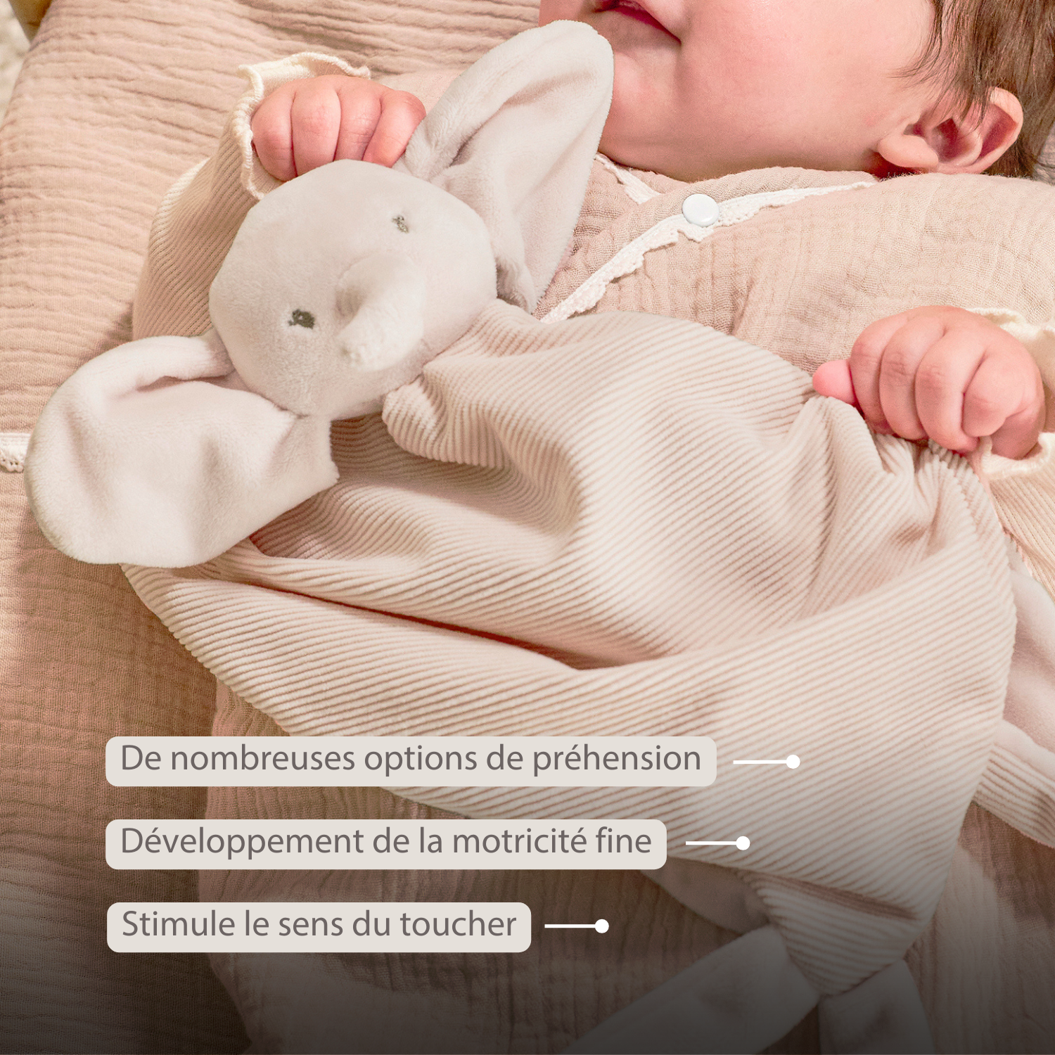FanFan Baby Cuddly blanket - 65 x 40 cm - Doudou Elephant - Sand [FR]