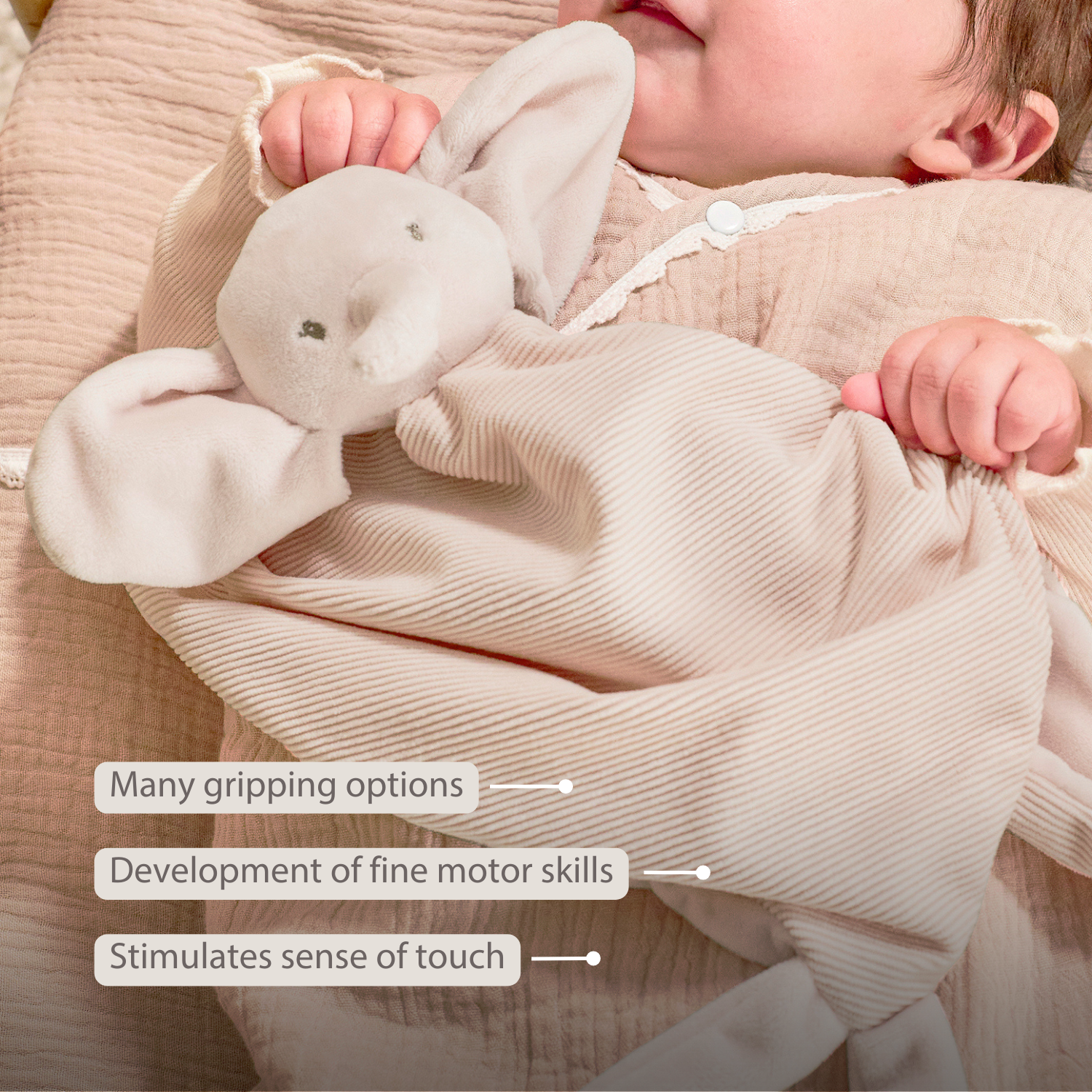 FanFan Baby Cuddly blanket - 65 x 40 cm - Doudou Elephant - Sand [EN]