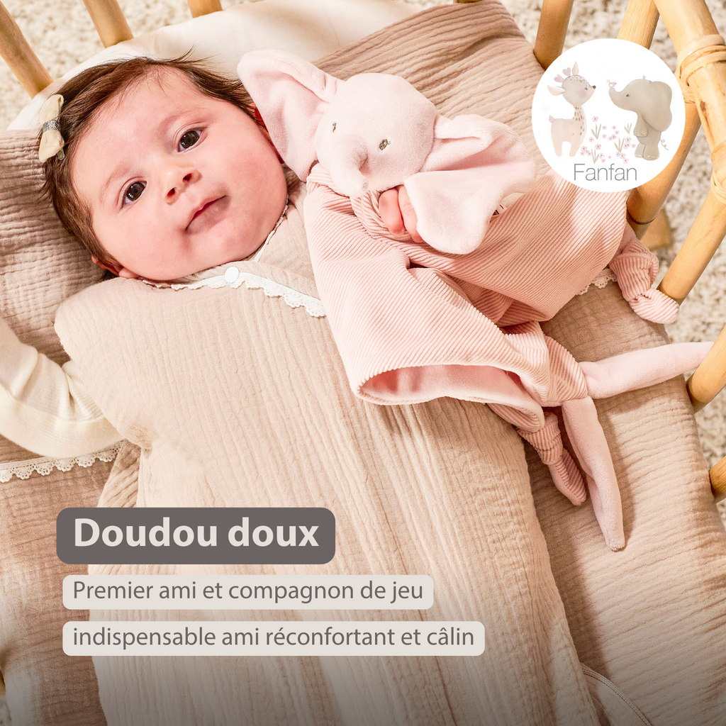 FanFan Baby Cuddle blanket - 65 x 40 cm - Doudou Elephant - Pink [FR]