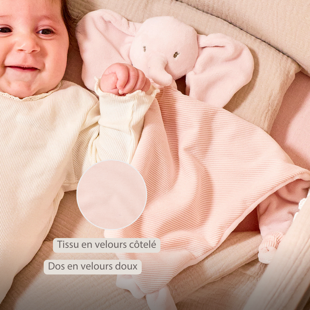 FanFan Baby Cuddle blanket - 65 x 40 cm - Doudou Elephant - Pink [FR]