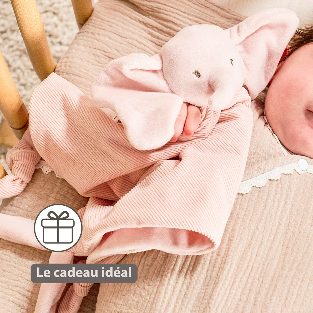 FanFan Baby Cuddle blanket - 65 x 40 cm - Doudou Elephant - Pink [FR]
