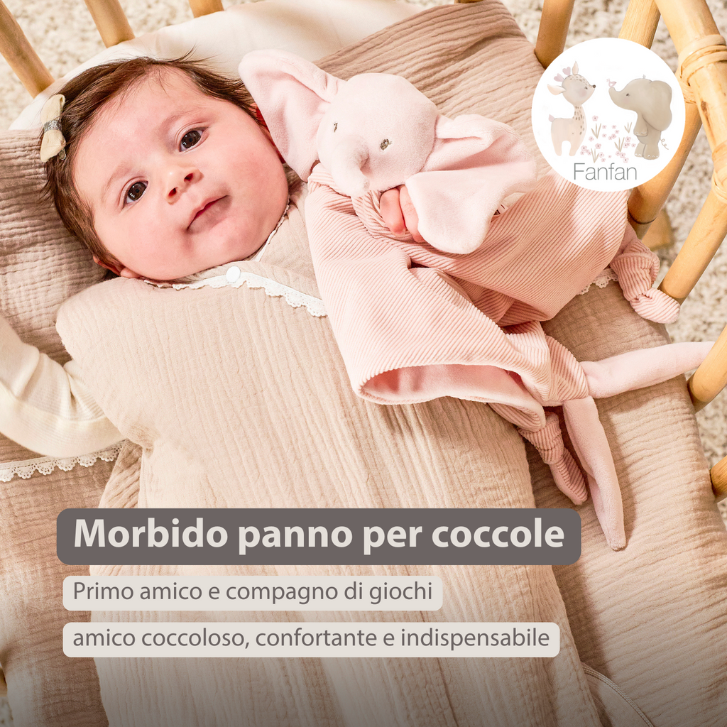 FanFan Baby Cuddle blanket - 65 x 40 cm - Doudou Elephant - Pink [IT]