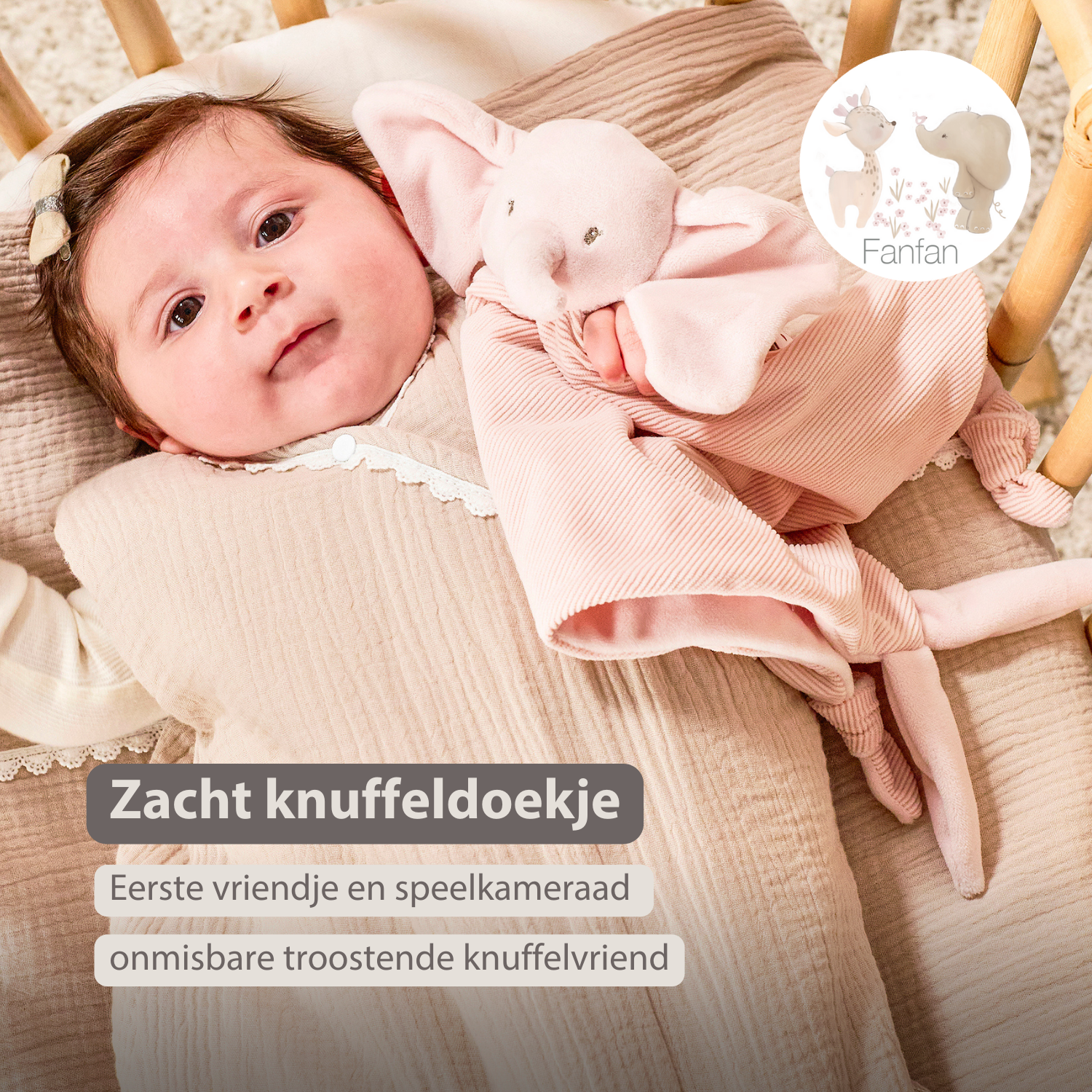 FanFan Baby Cuddle blanket - 65 x 40 cm - Doudou Elephant - Pink [NL]