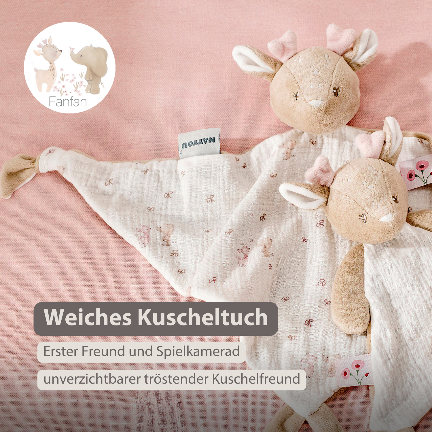 FanFan Baby Cuddle blanket - 65 x 40 cm - Doudou deer - Pink [DE]
