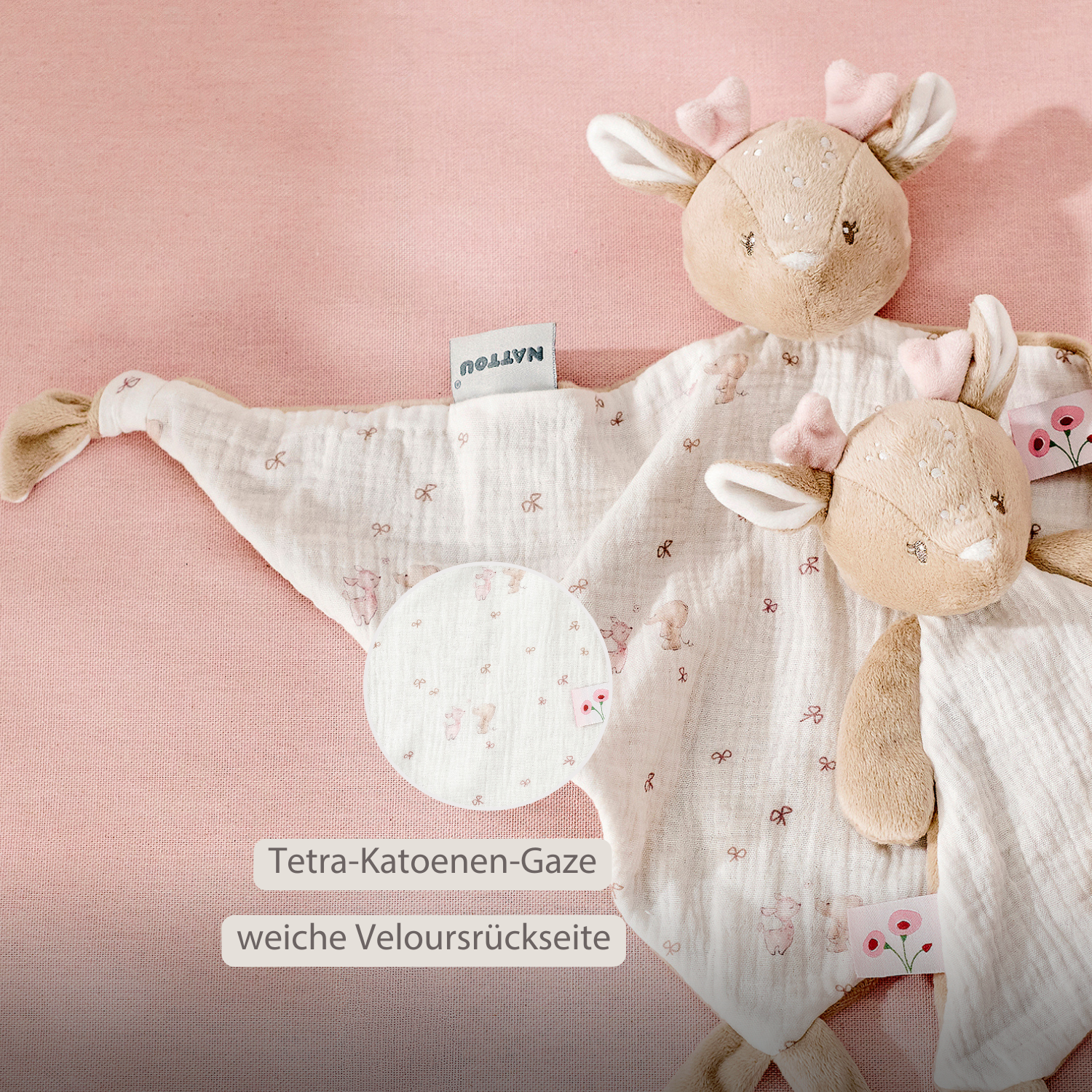 FanFan Baby Cuddle blanket - 65 x 40 cm - Doudou deer - Pink [DE]