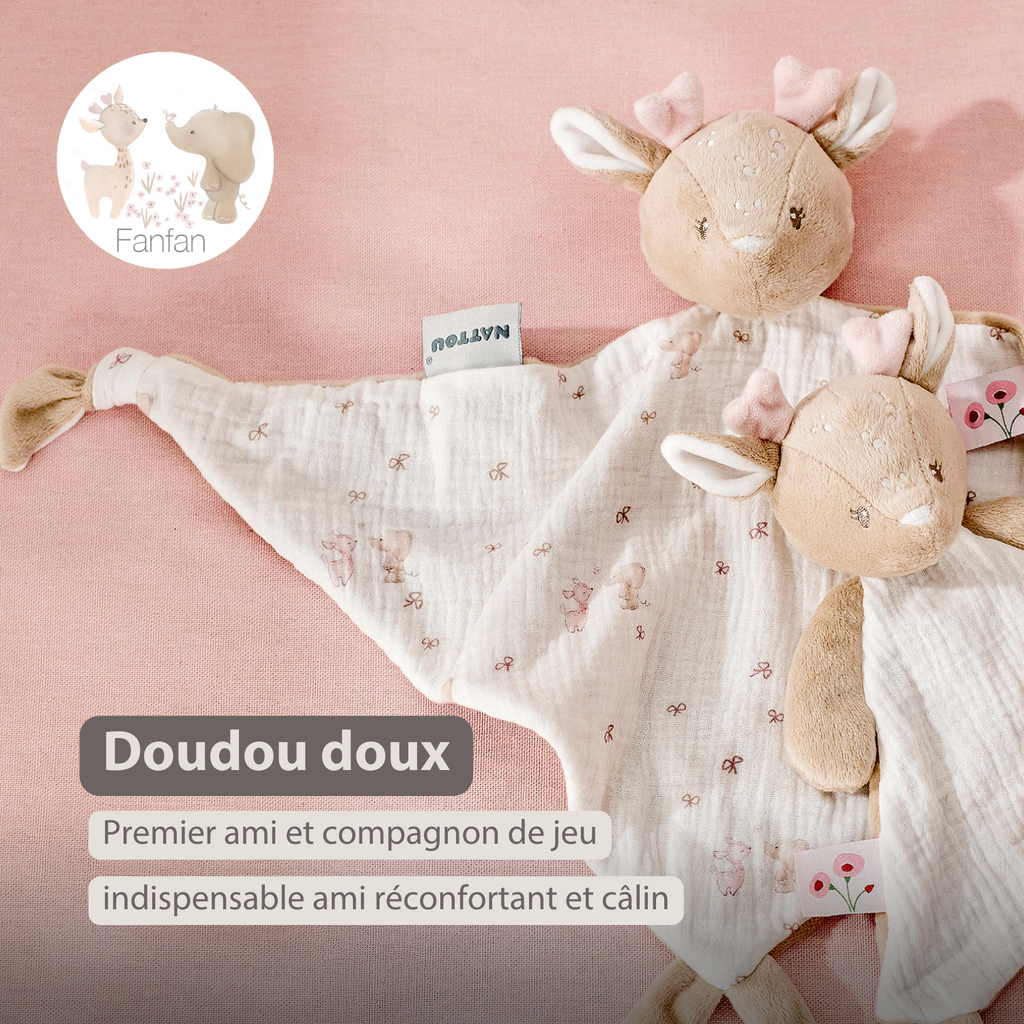FanFan Baby Cuddle blanket - 65 x 40 cm - Doudou deer - Pink [FR]