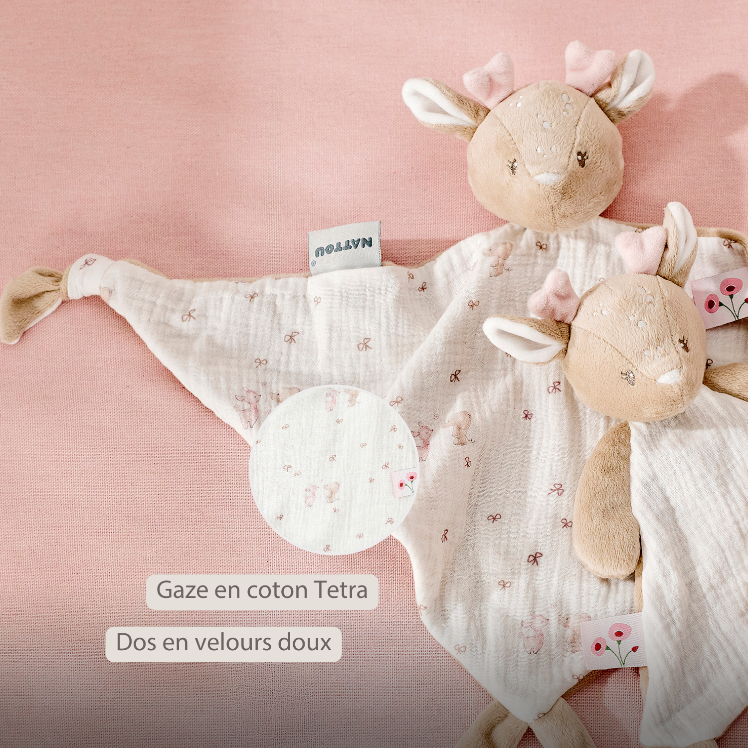 FanFan Baby Cuddle blanket - 65 x 40 cm - Doudou deer - Pink [FR]