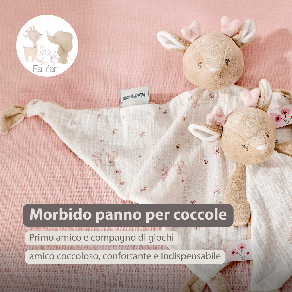 FanFan Baby Cuddle blanket - 65 x 40 cm - Doudou deer - Pink [IT]