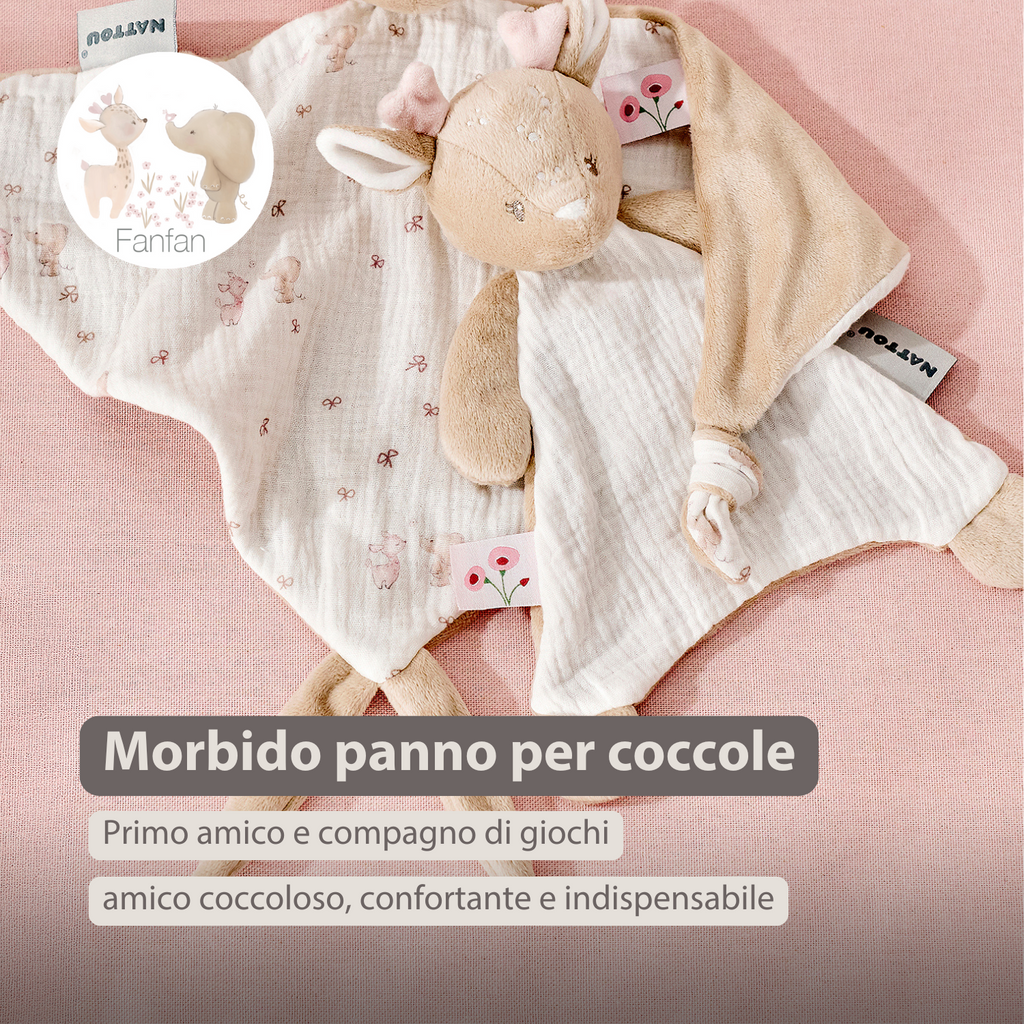 FanFan Baby Cuddle blanket - 65 x 40 cm - Doudou deer - Pink [IT]