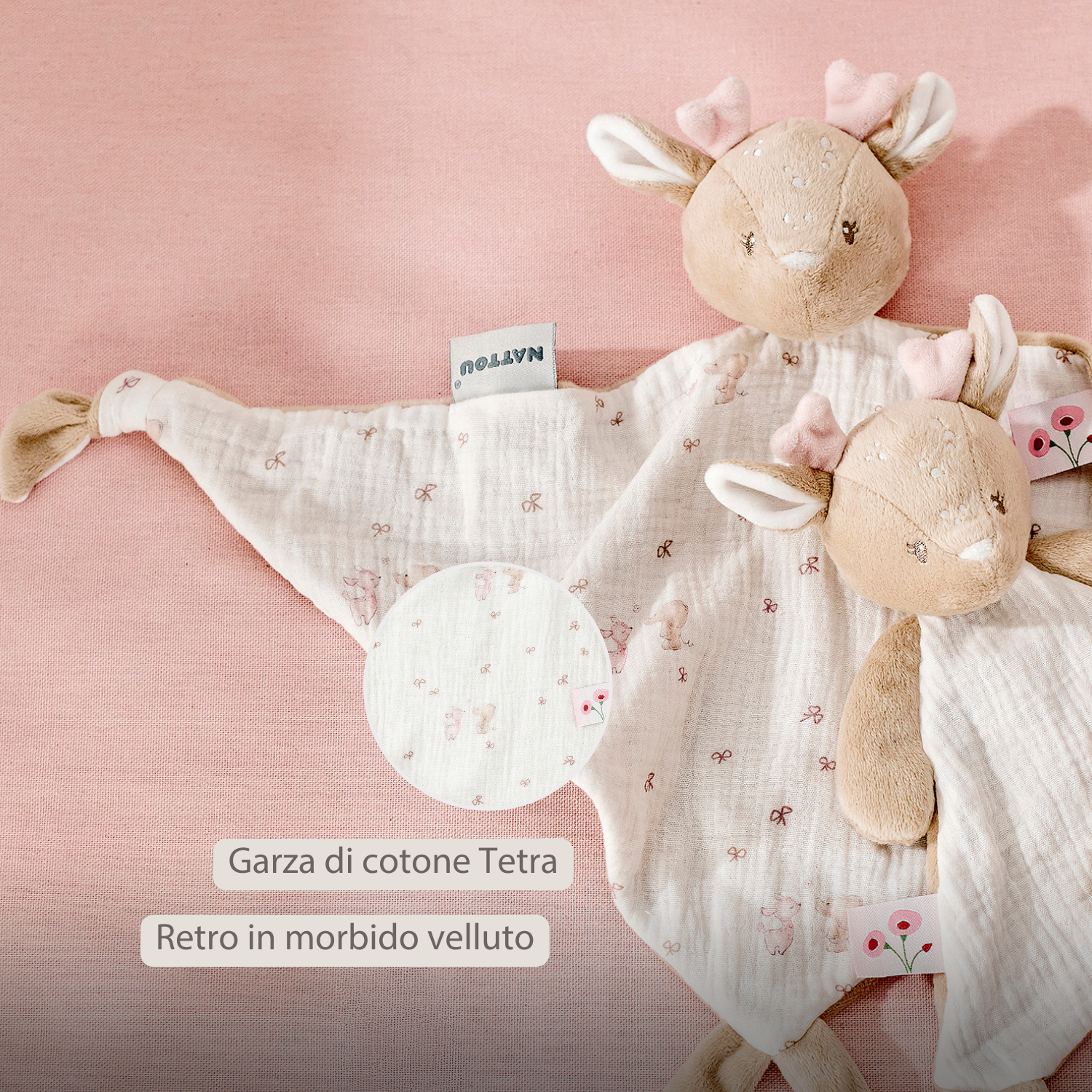 FanFan Baby Cuddle blanket - 65 x 40 cm - Doudou deer - Pink [IT]