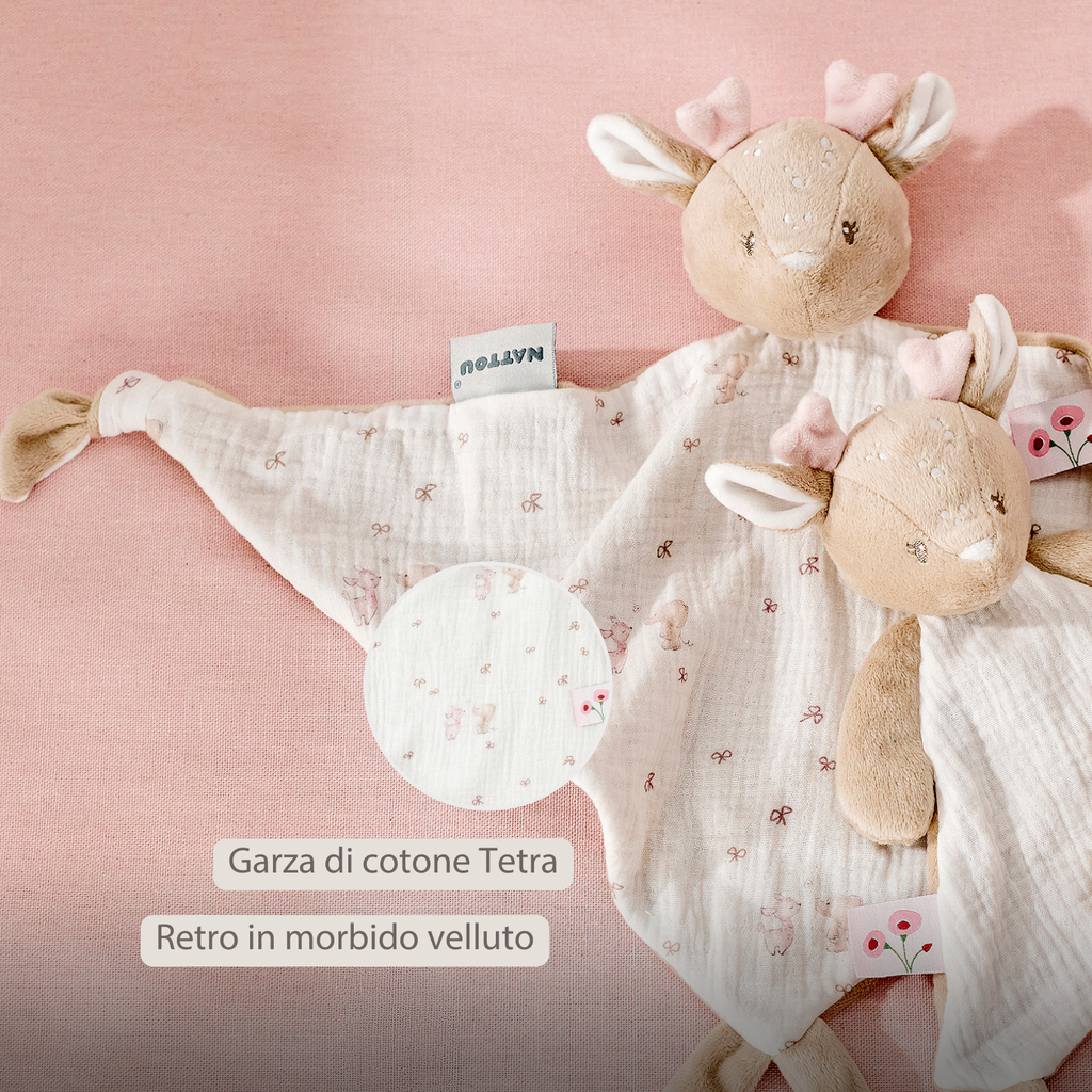 FanFan Baby Cuddle blanket - 65 x 40 cm - Doudou deer - Pink [IT]