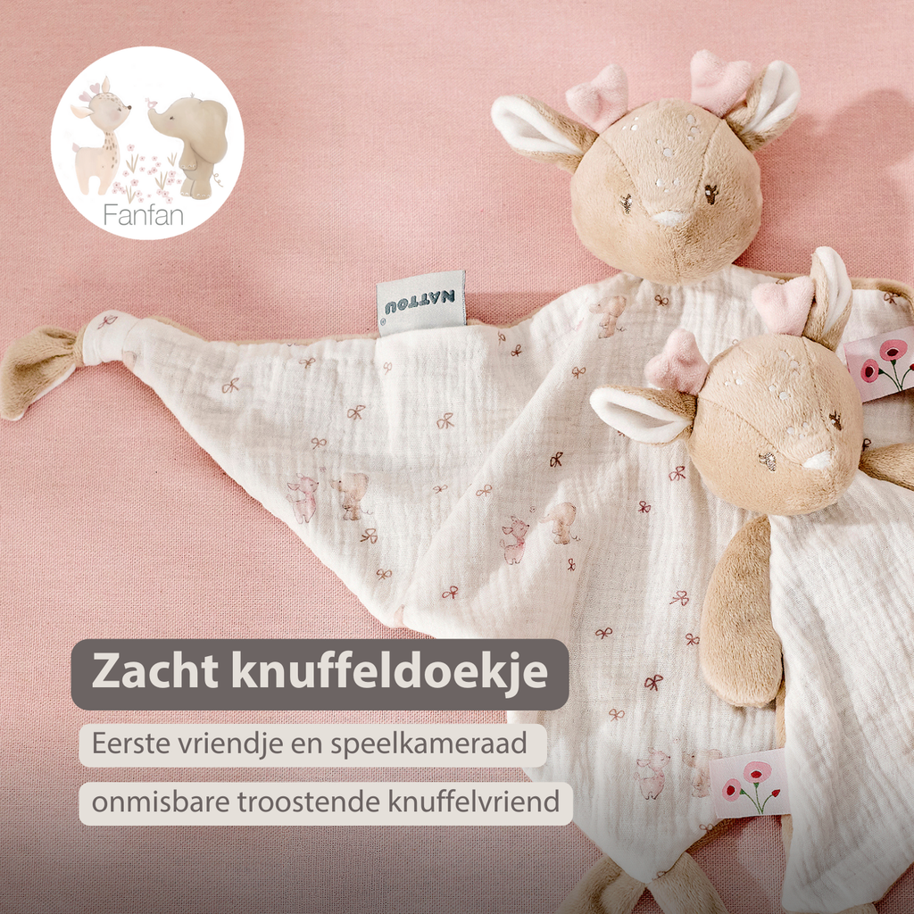 FanFan Baby Cuddle blanket - 65 x 40 cm - Doudou deer - Pink [NL]