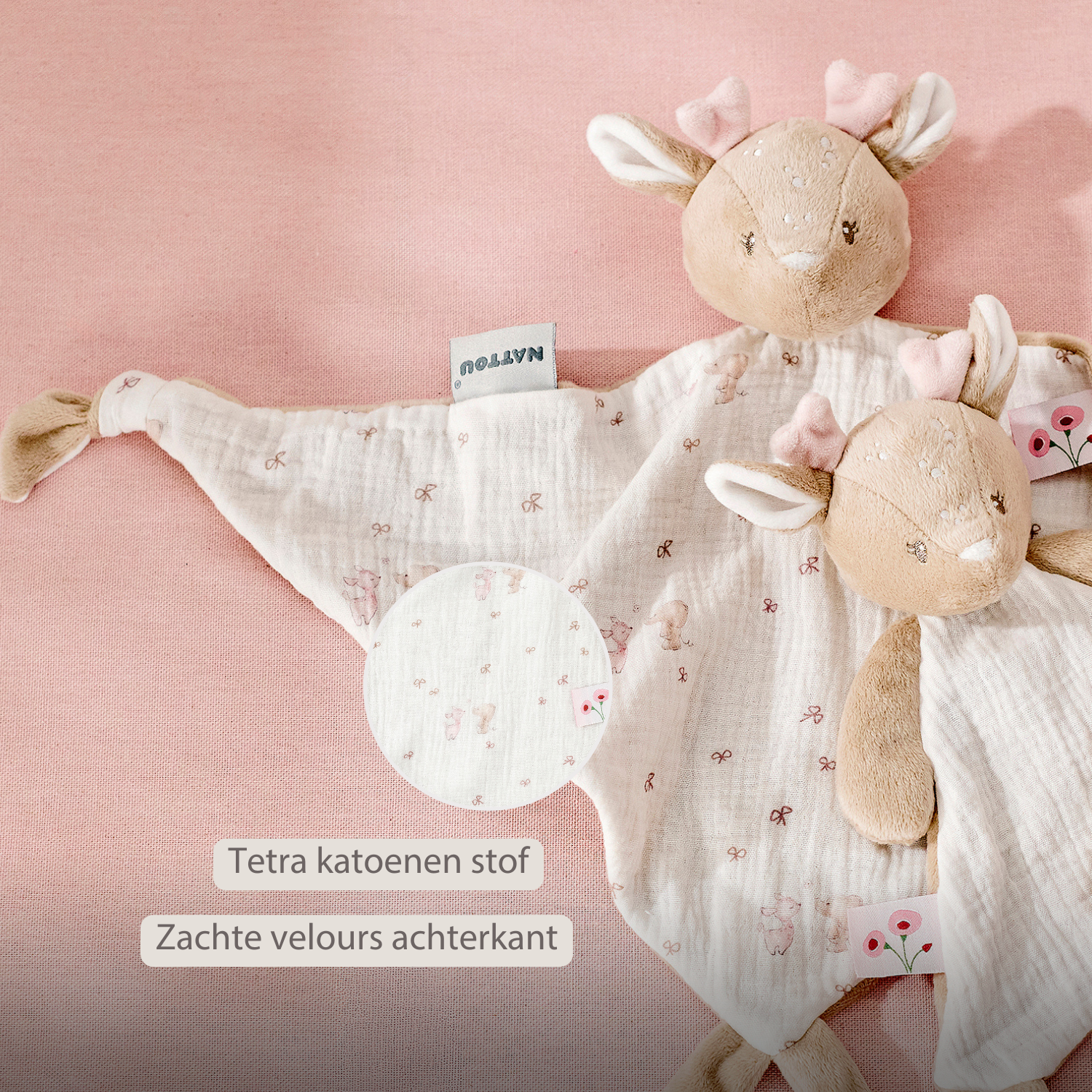 FanFan Baby Cuddle blanket - 65 x 40 cm - Doudou deer - Pink [NL]