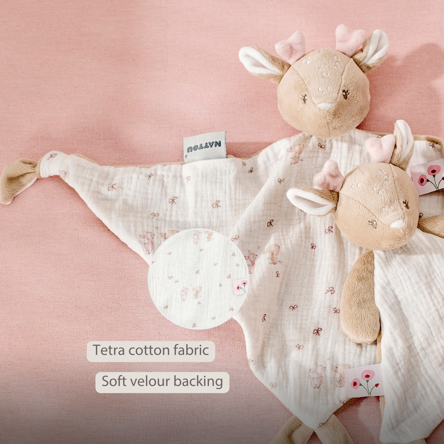 FanFan Baby Cuddle blanket - 65 x 40 cm - Doudou deer - Pink [EN]