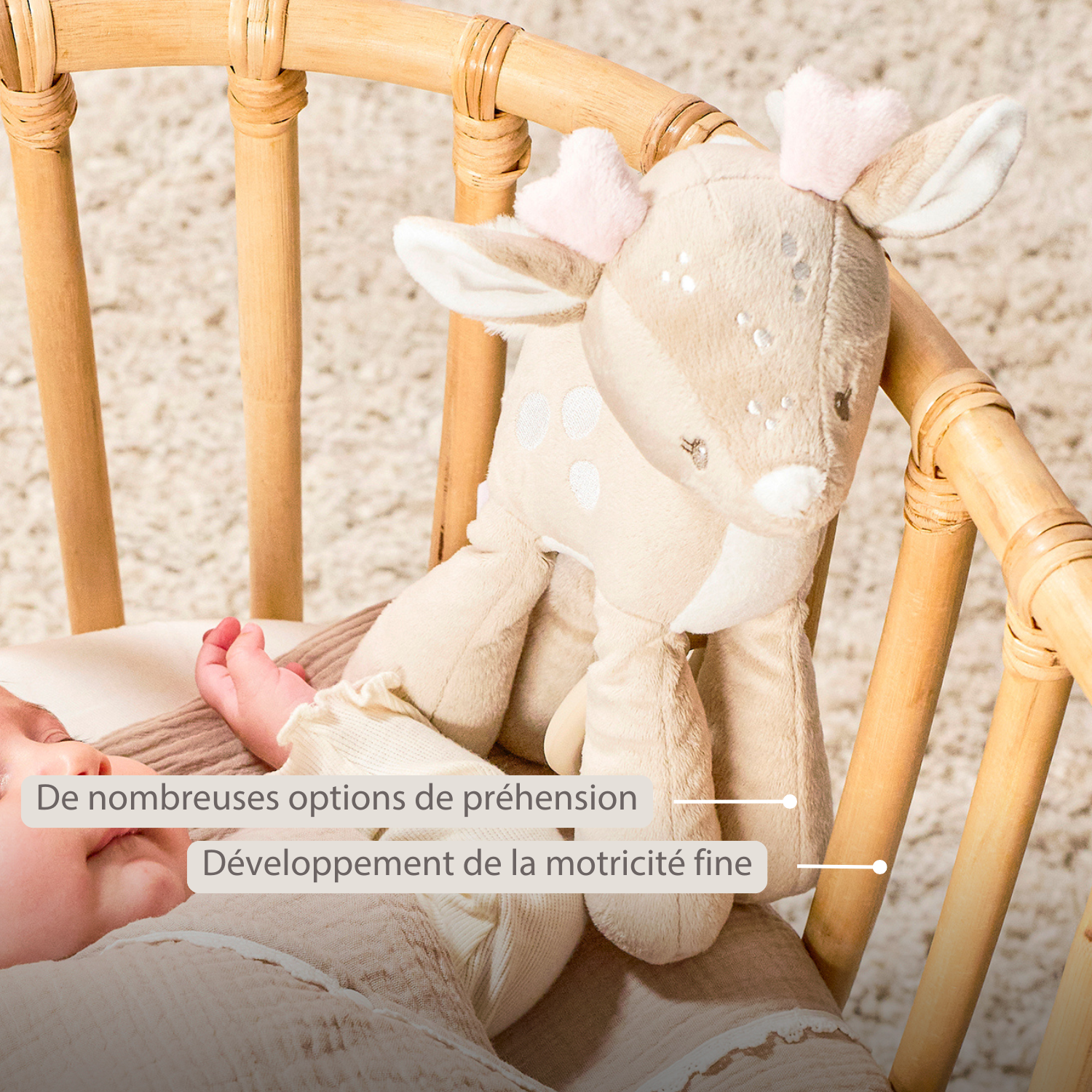 FanFan Musical soft toy little deer - 25 cm - Soft toy with music - Beige [FR]