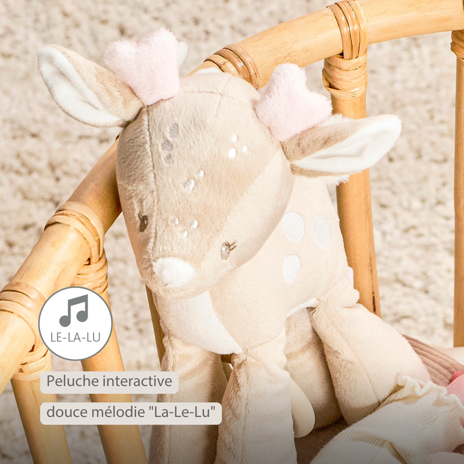 FanFan Musical soft toy little deer - 25 cm - Soft toy with music - Beige [FR]
