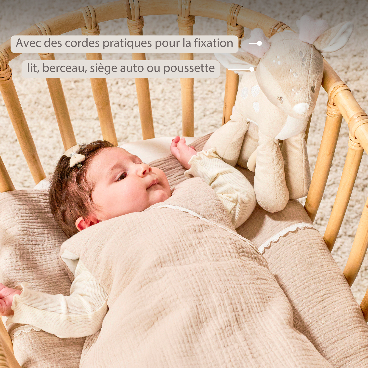 FanFan Musical soft toy little deer - 25 cm - Soft toy with music - Beige [FR]