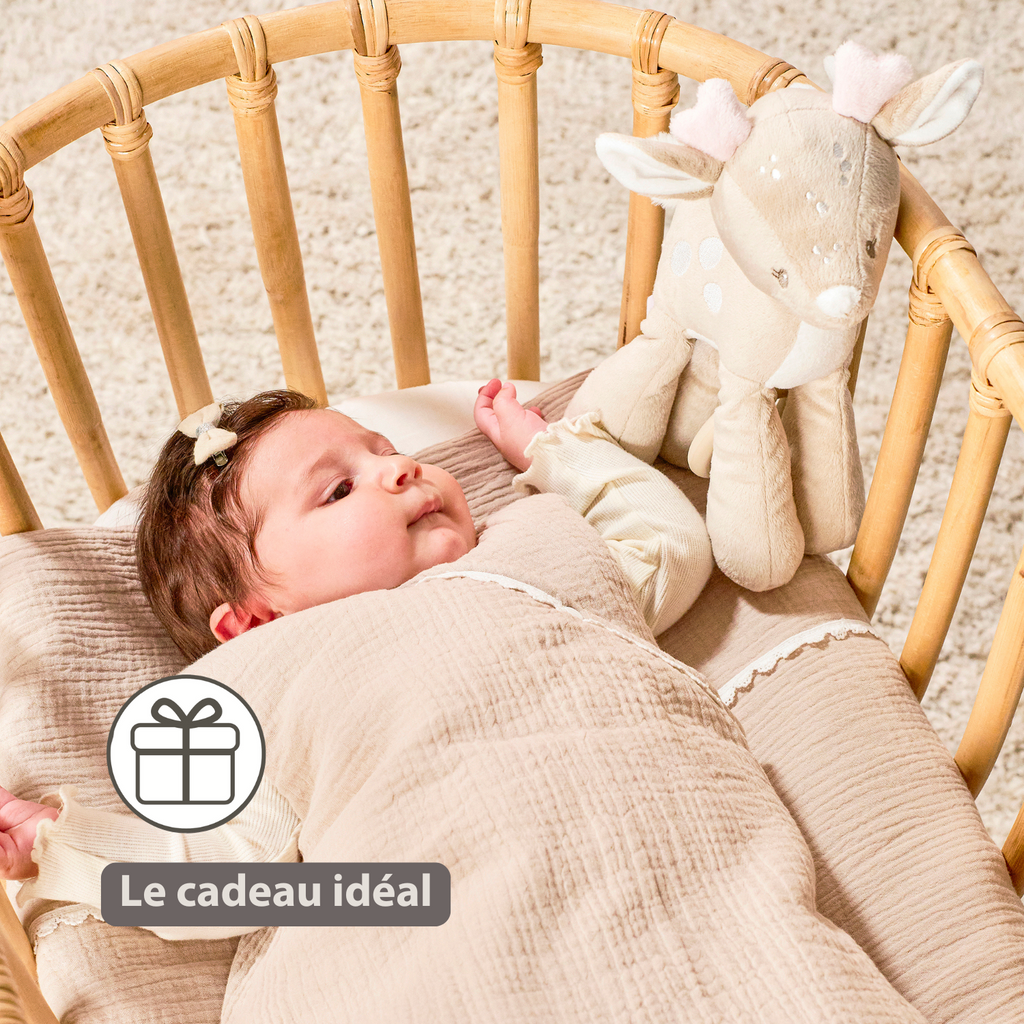 FanFan Musical soft toy little deer - 25 cm - Soft toy with music - Beige [FR]